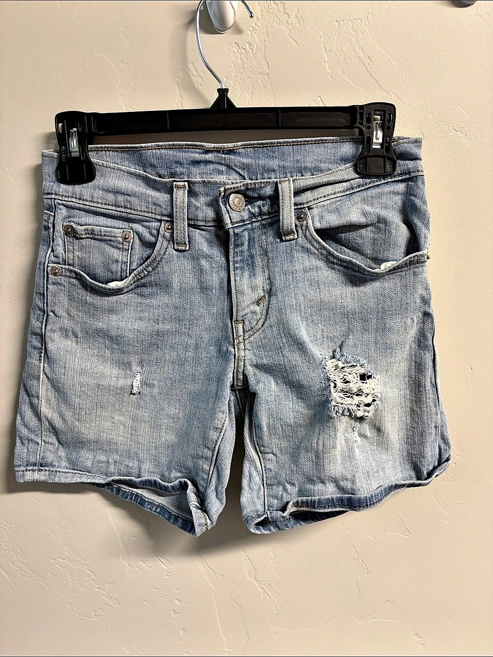 Levi's 501 Original High Rise Denim Shorts Distressed Denim Shorts Waist 24